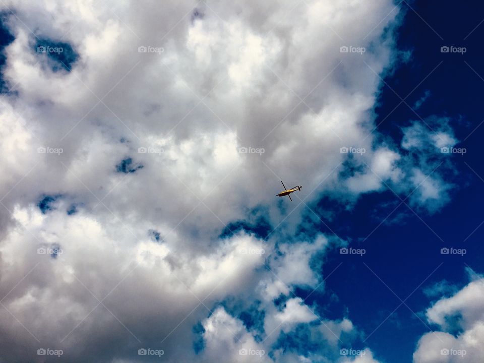A helicopter in the cloud