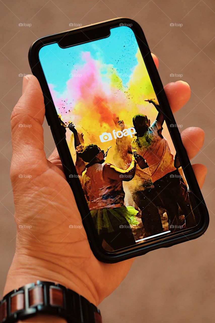 Woman Using Foap, Foap App On Phone, Foap User, Daily Routines, Working On Foap, Posting Pictures On Foap, Hand Holding Phone, IPhone With Foap App