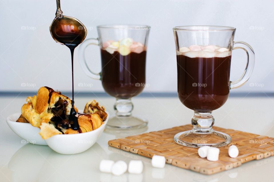 delicious dessert-cocoa with marshmallows and biscuits with chocolate