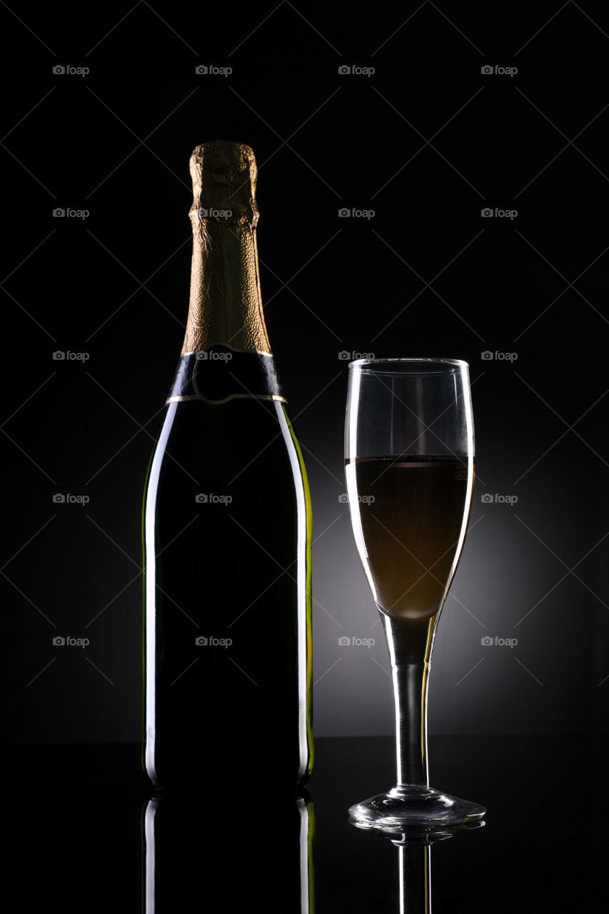 Champagne bottle and glass