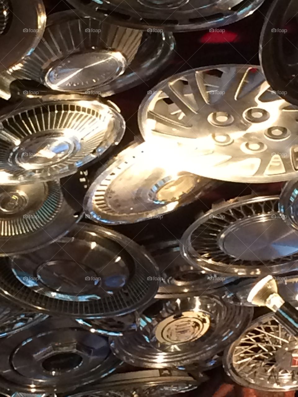 Hubcap ceiling at restaurant . Small oration of the ceiling at Chuy's 