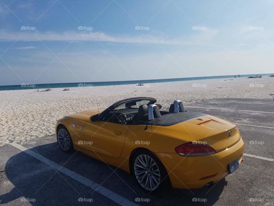 BMW Z4 convertible at the beach, AKA Bumblebee