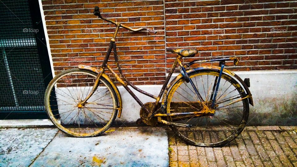 a bicycle fished out of the canal