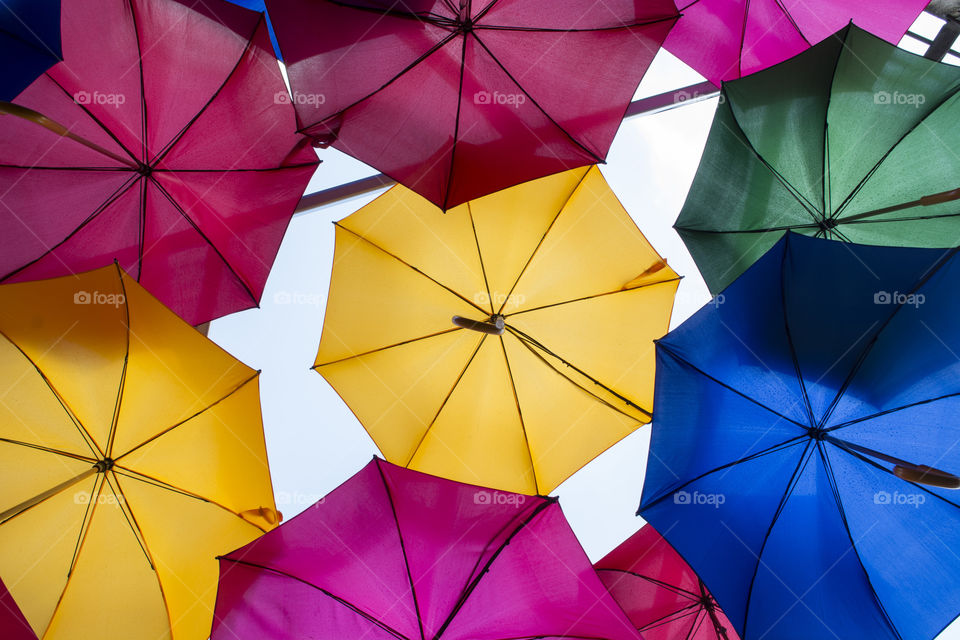 Colorful umbrellas in the ceiling