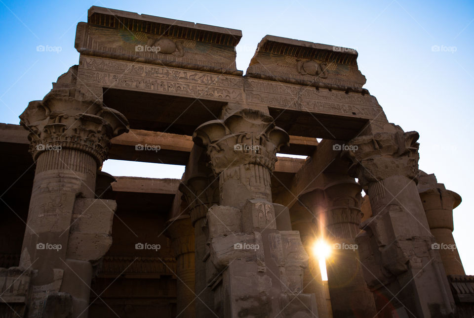 Rise of Ra. just after sunrise at Kom Ombo. Egypt.