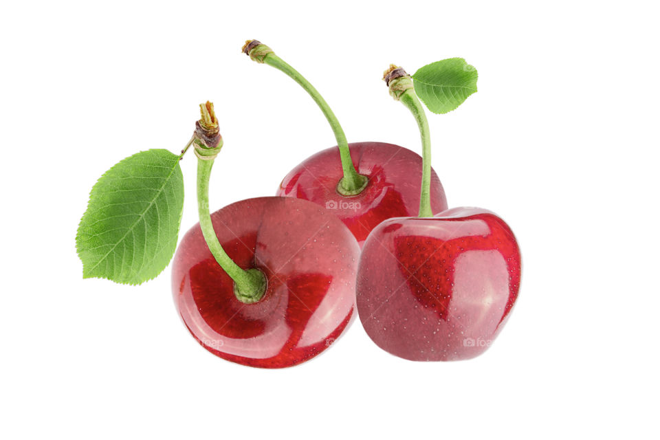 Isolated cherries on white background with clipping path