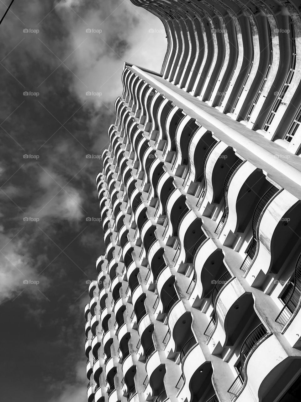 Tall building with unique design view from below