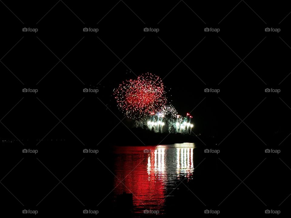 Fireworks over the water 