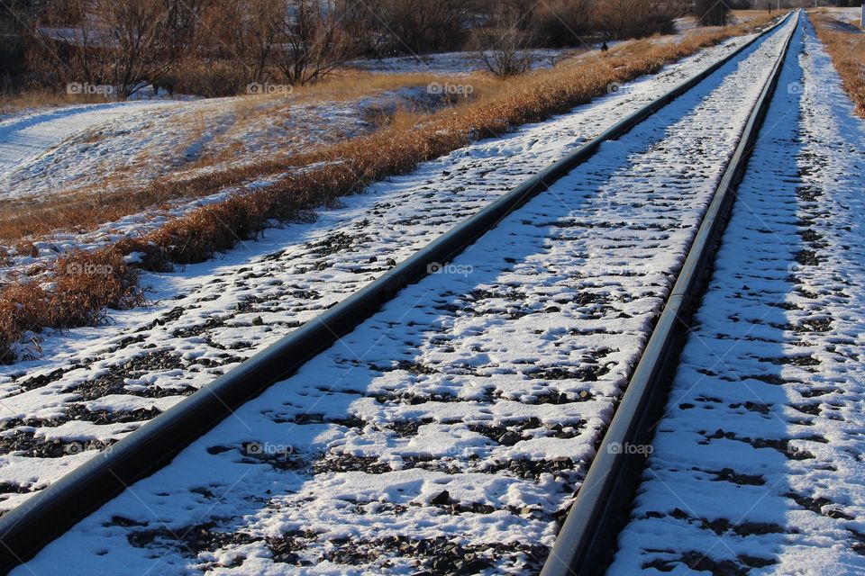 Railway tracks in winter at Moose Jaw