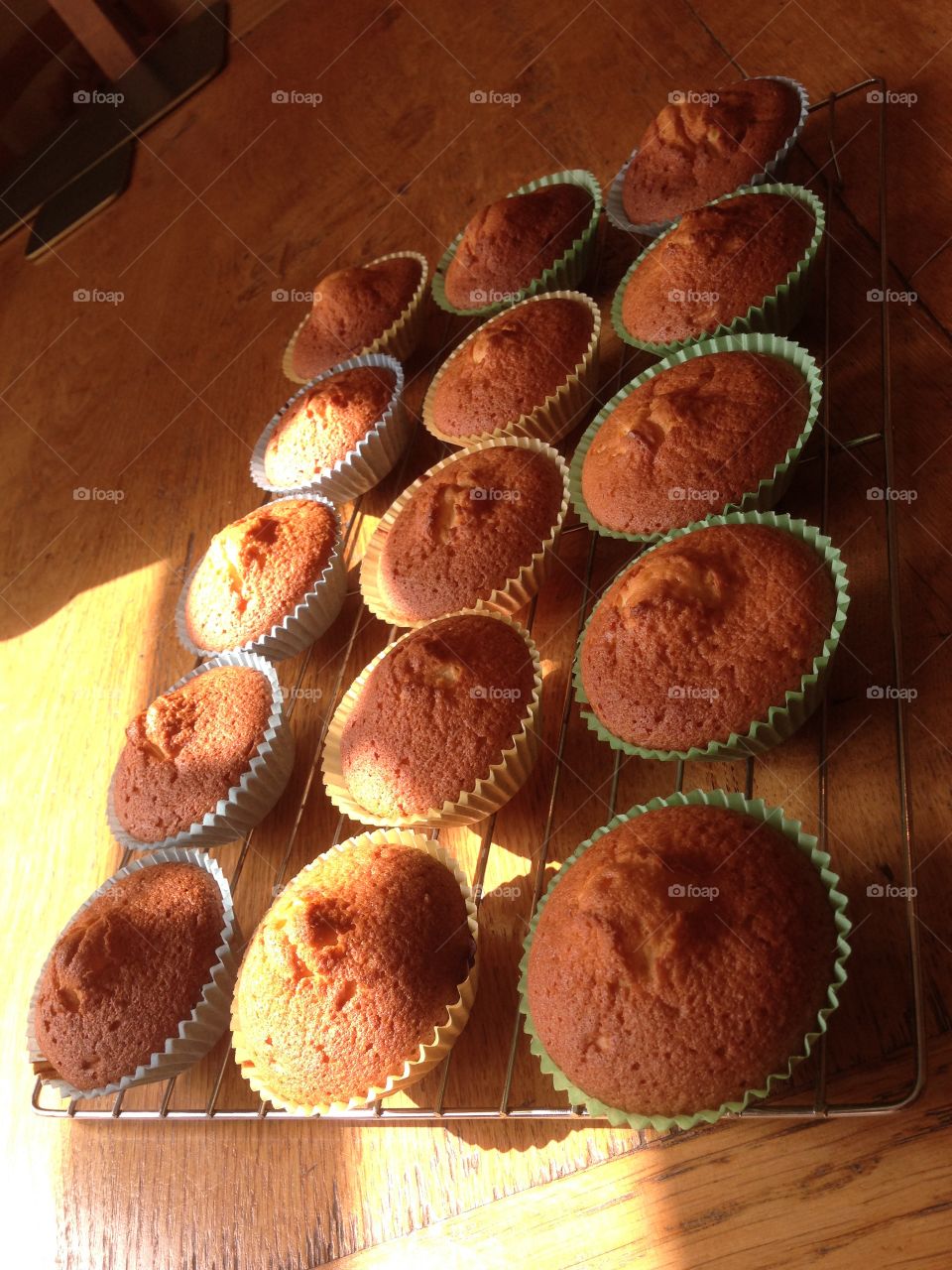 Cupcakes cooling on a wire tray.  Once they were iced with butter cream & mini marshmallows they didn't last very long! Yummy 😜