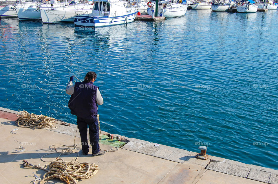 Barcelona harbour. Working on the dock of the Barcelona harbour