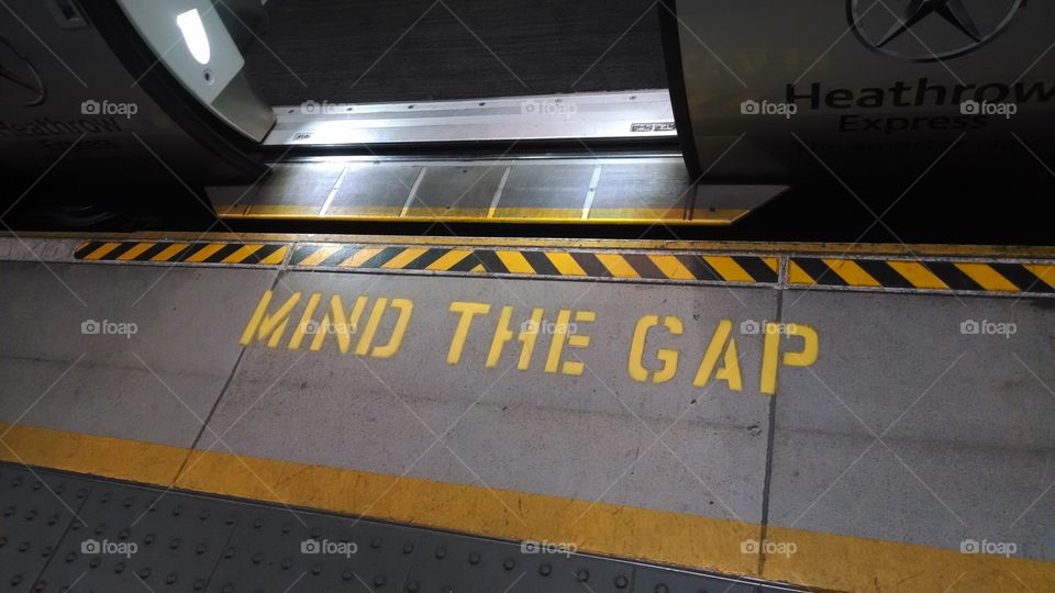 Mind The Gap. Paddington Station on the way to Heathrow. London, UK