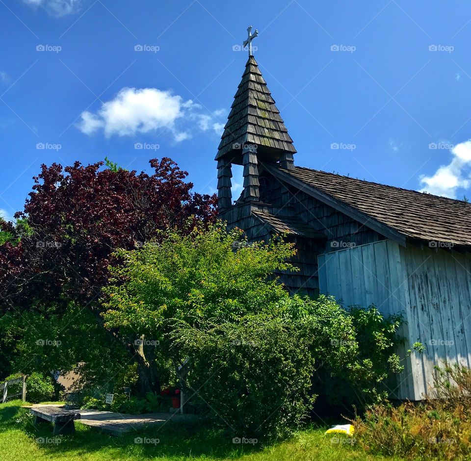 Exterior of an old church on a sunny day—taken in Ludington, Michigan 