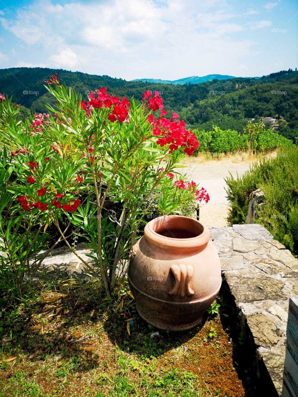 Clay pot with view on the Valley