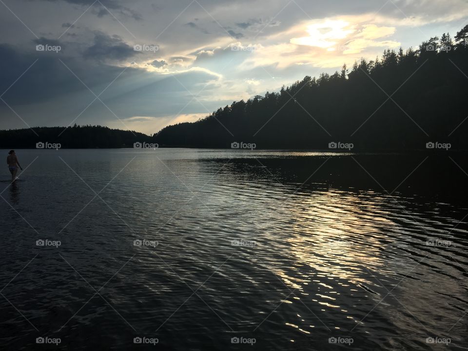 Sunset over a warm lake