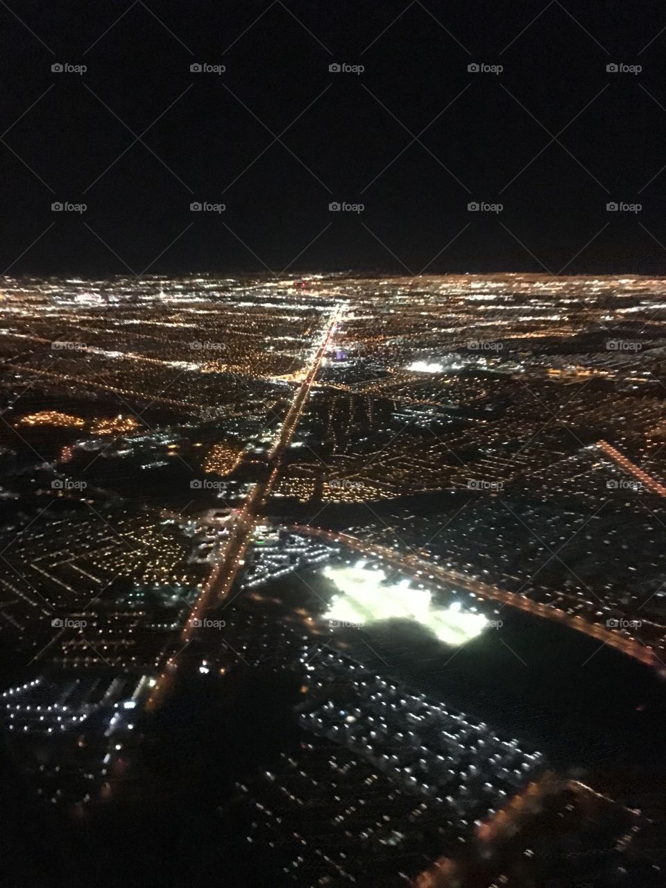Aerial of city lights in Las Vegas 