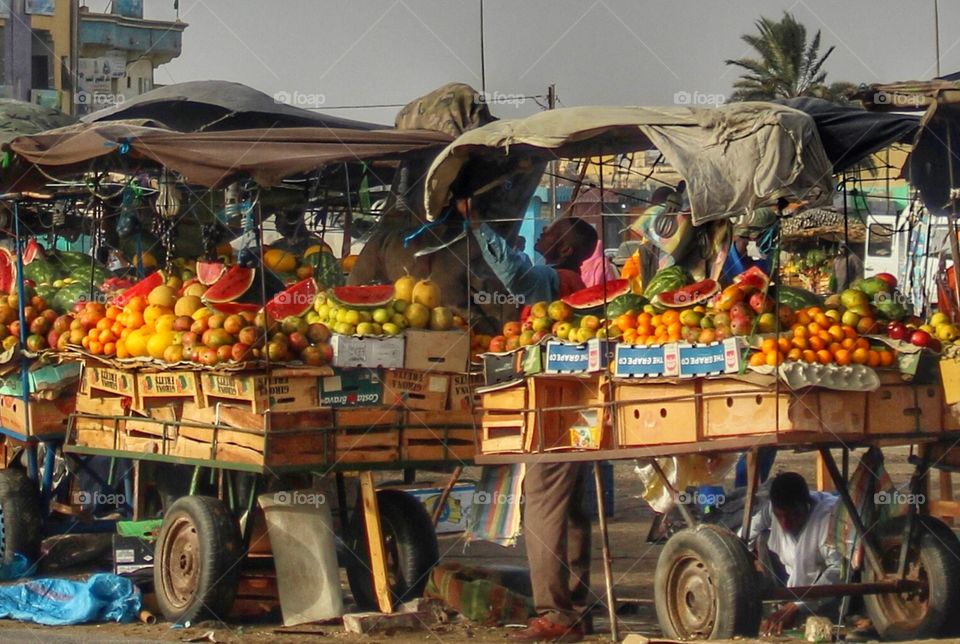 Market stalls in Nouakchott. Market vendors in Nouakchott, Mauritania