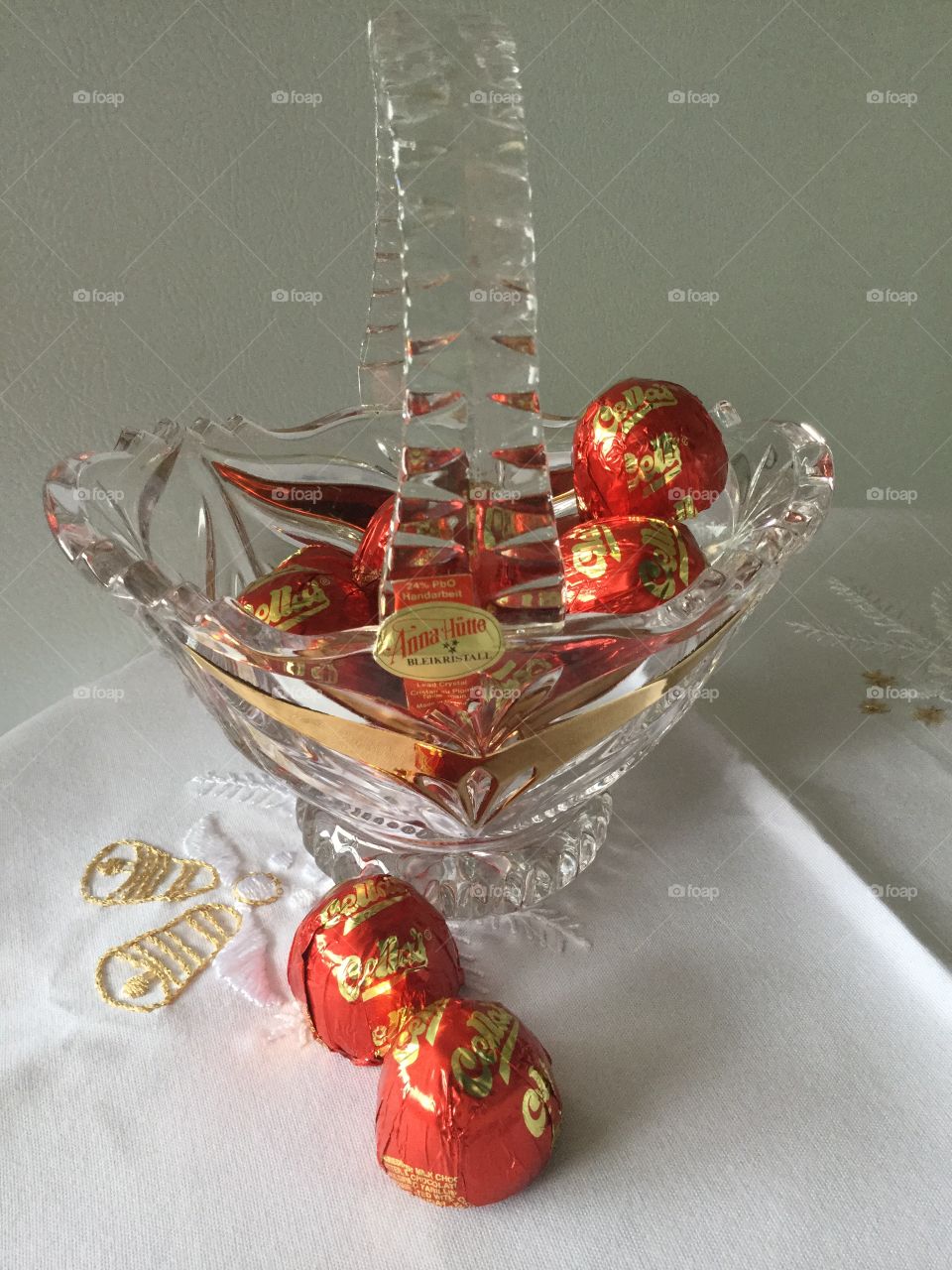 Cherry chocolate in crystal basket  