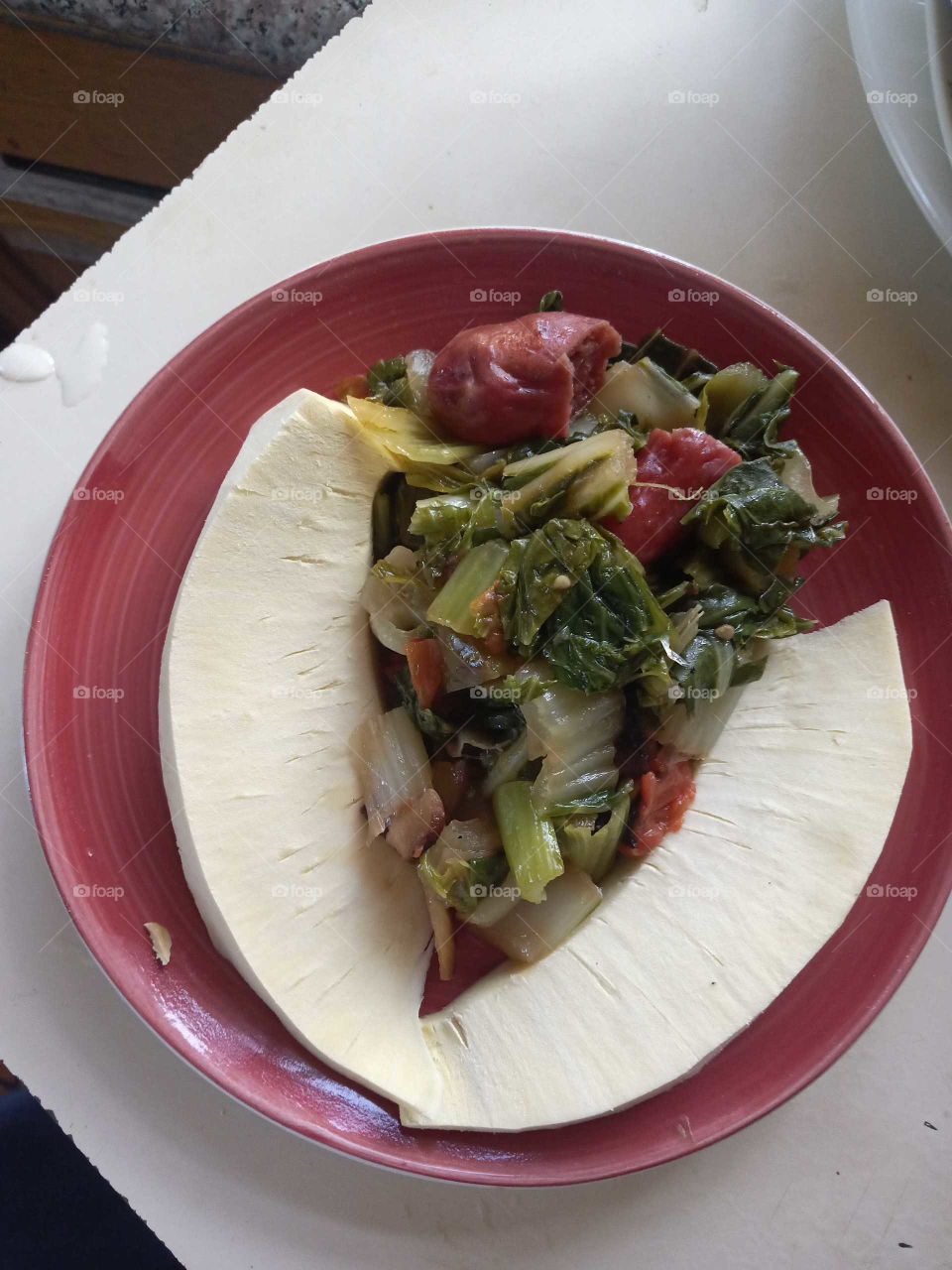 pak Choi and bread fruit