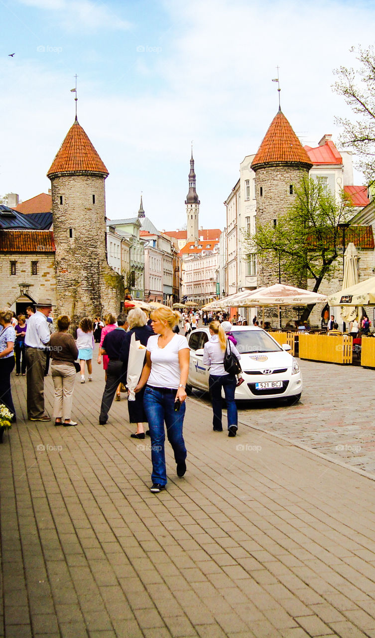 People at the markets in the old walled city of Tallin Estonia.