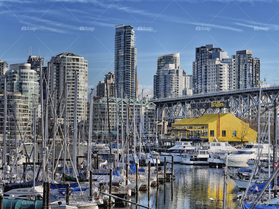 Yellow Bridges. Shot of Granville Island, Vancouver