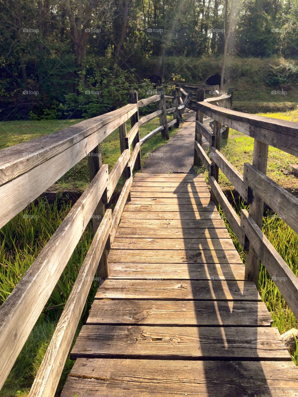 Wooden bridge outdoors on summer day in the country 