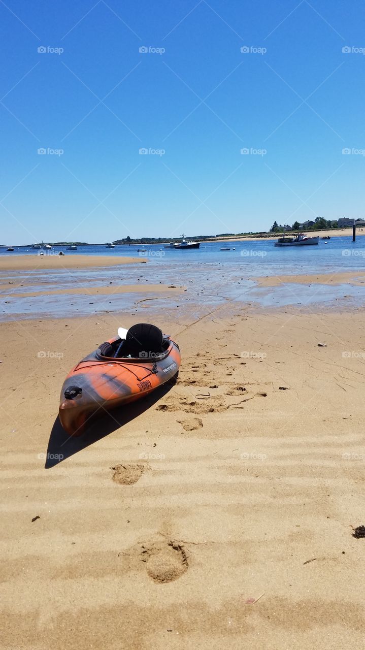 Kayak on beach in Maine
