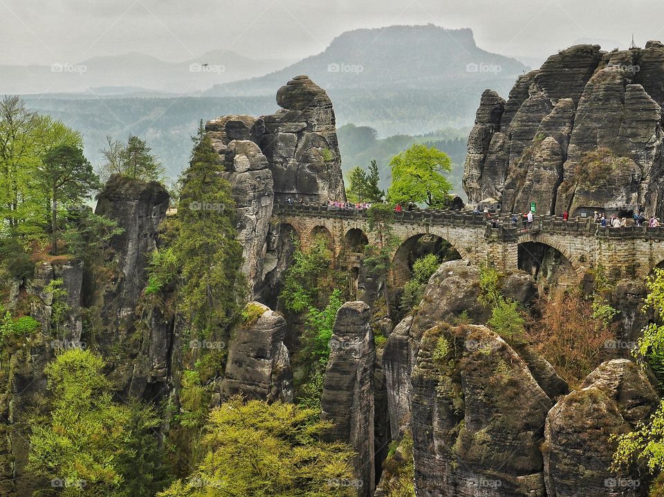 beautiful bastei view - saxon switzerland national park in germany