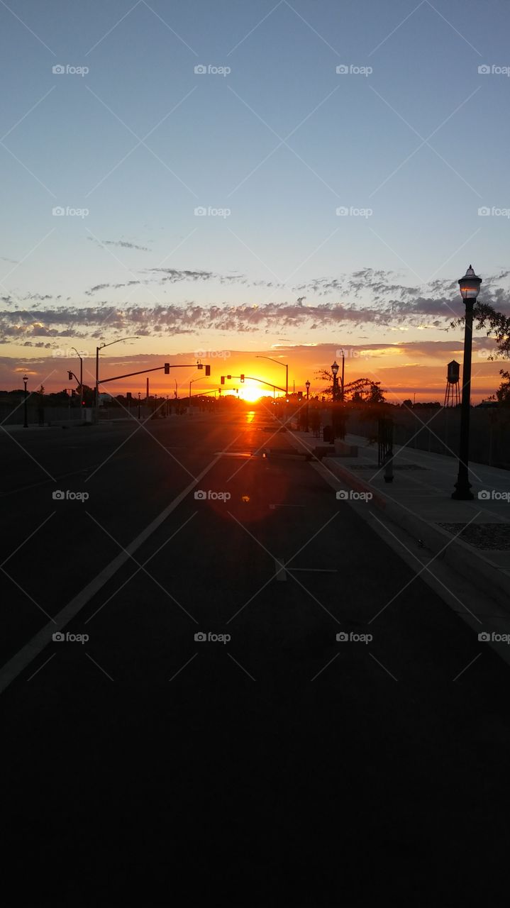 Street traffic light sunrise