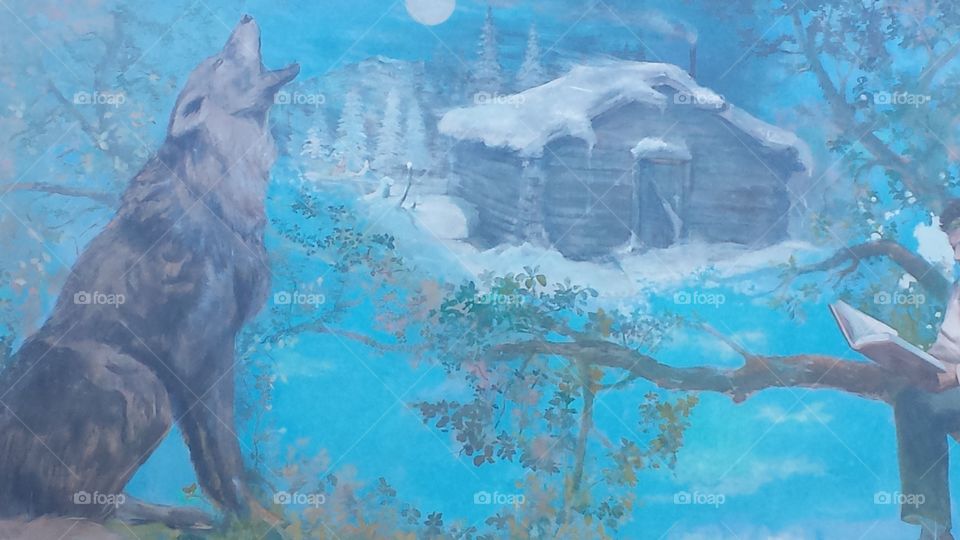 The old cabin mural