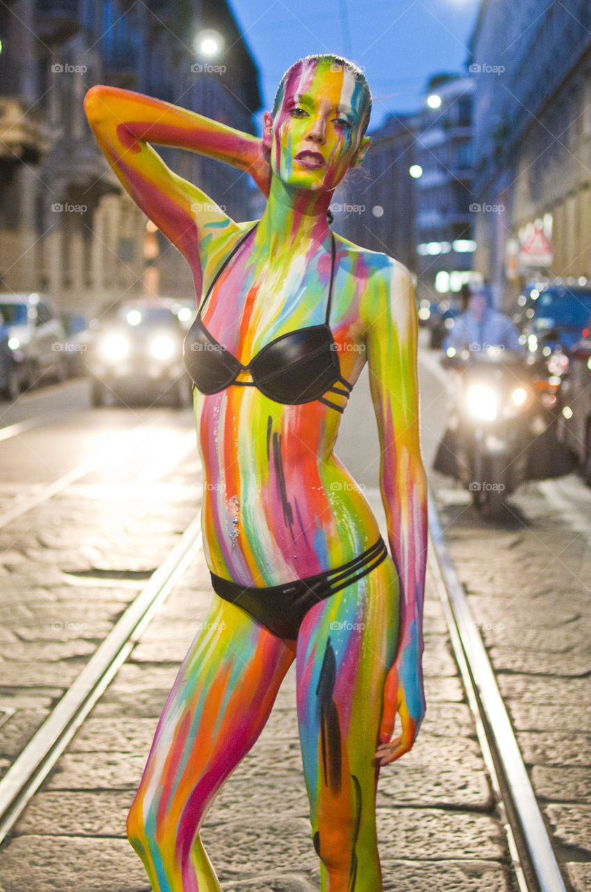 Painted woman wearing bikini