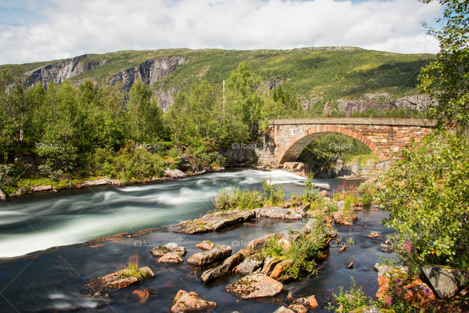 A bridge and river in Norway