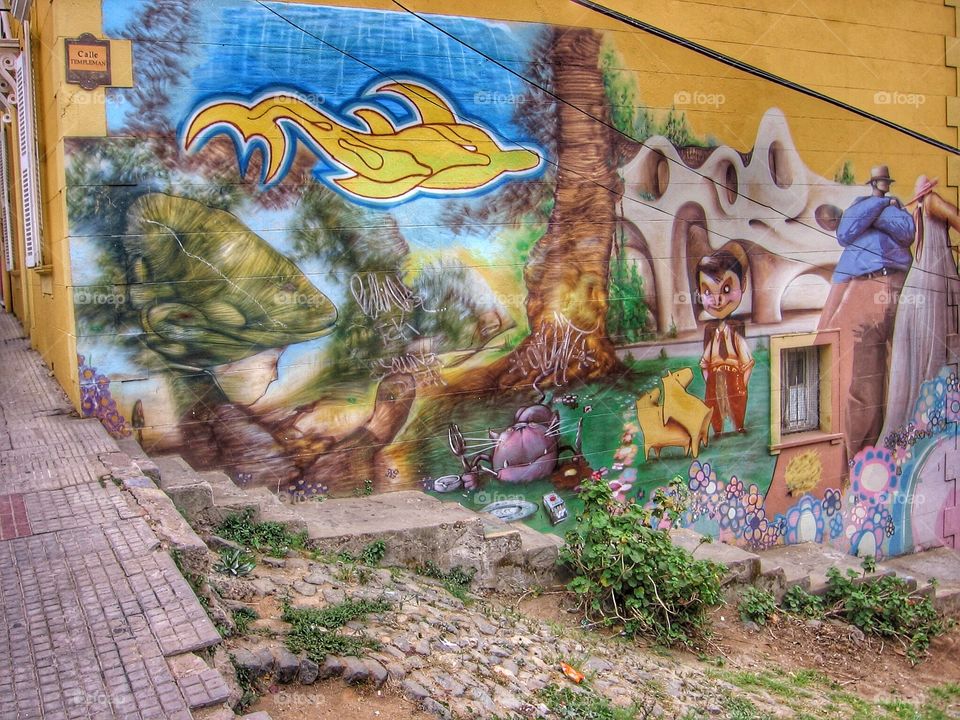 Street Art. Mural on Wall in Valparaiso 