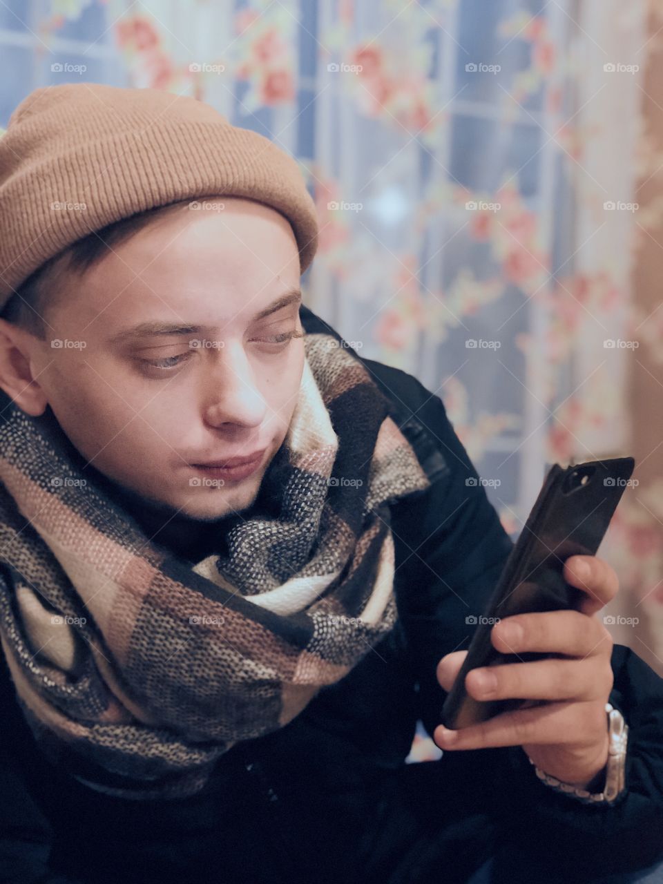 Young boy using smartphone