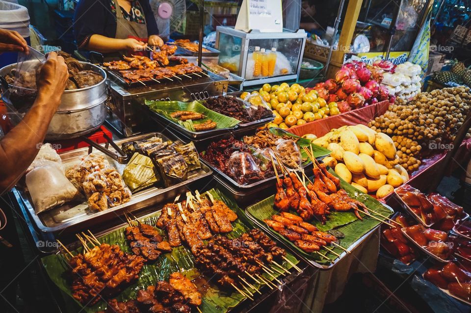 Food stall at night market in Chiang Mai, Thailand... yuuuuum