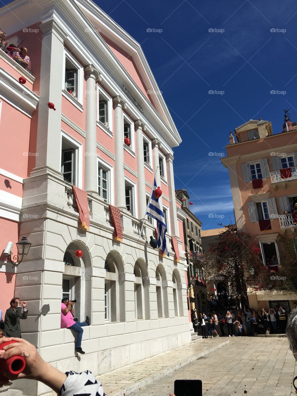 Smashing of clay pot on Easter Saturday in Corfu Town, Greece 