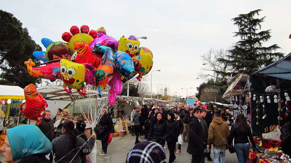 Fairground balloons Xanthi Greece. The annual fairground attraction for Xanthi's carnival feast 2015.