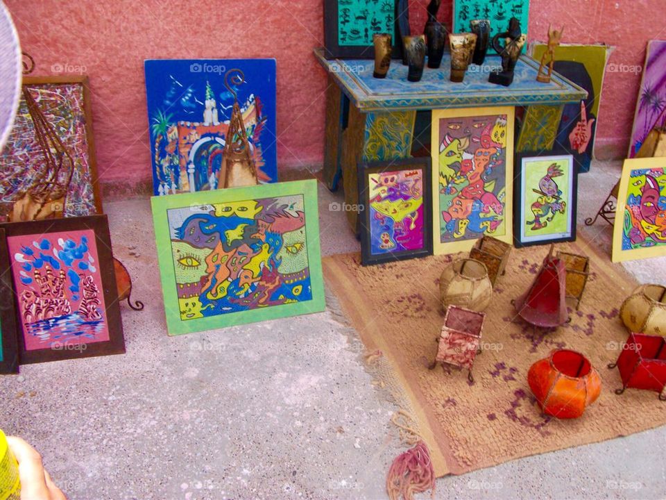 Hand Painted Paintings on sale on Moroccan streets 