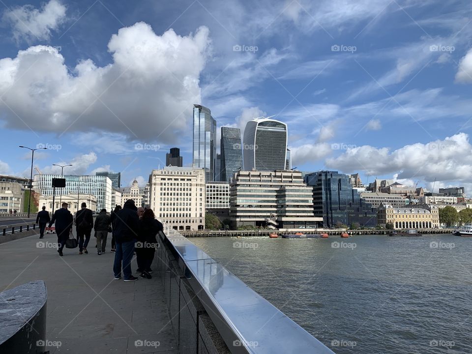 London skyscrapers (walkie talkie) overlooking the river Thames 