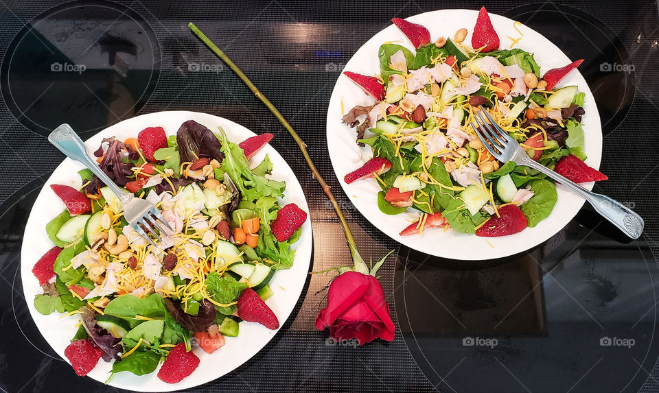 Salads ready for romantic dinner.