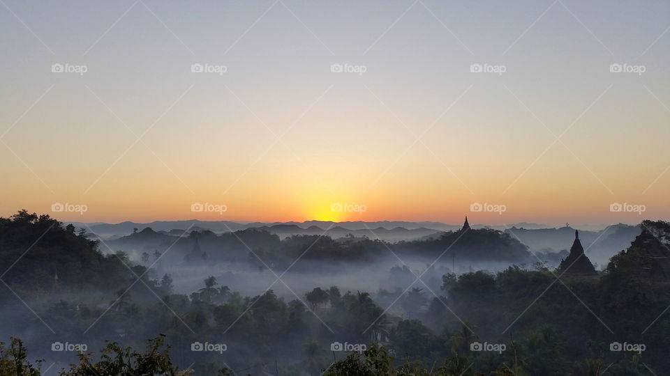when the sun is rising in Myanmar