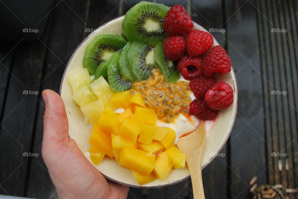  Fruit bowl kiwi raspberry passion fruit mango pineapple 