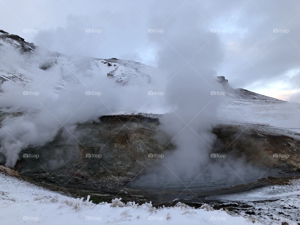 Erupting Active Sulfuric Geyser in Reykjavik, Iceland.
