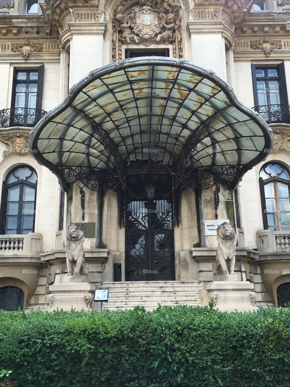 Sumptuous entrance of the Cantacuzino Palace, seat of The National Museum "George Enescu", one of the most beautiful buildings in Bucharest