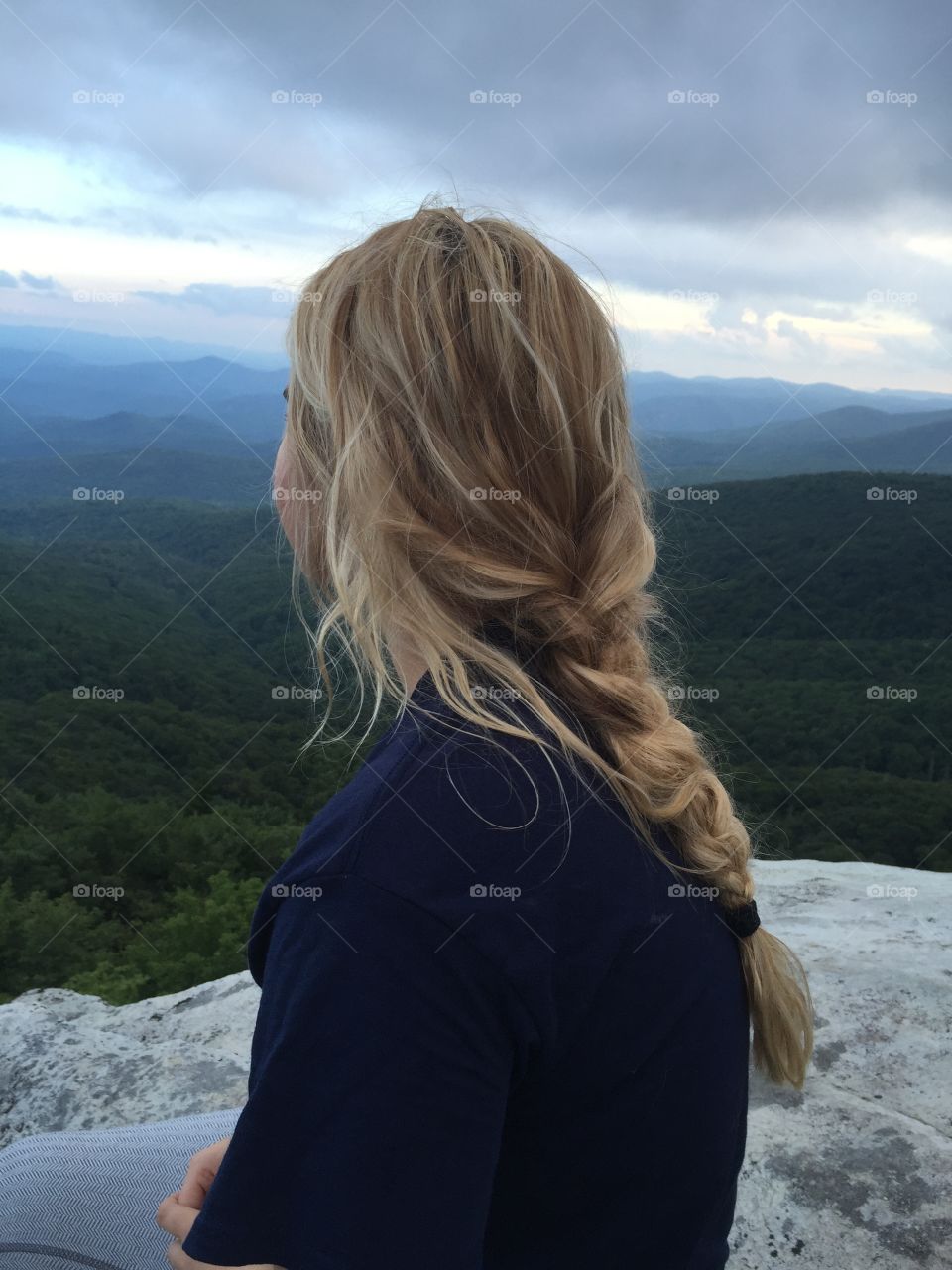 Beautiful blonde in the Blue Ridge mountains