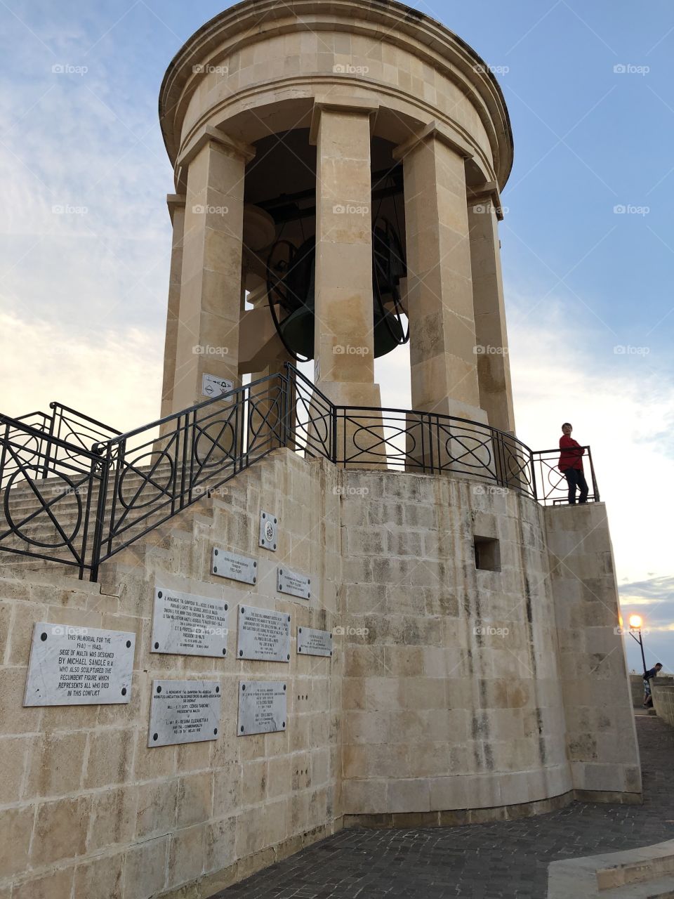 A close up of the Siege Bell War Memorial, a dedication to those who perished in the Siege of Malta of 1942. 