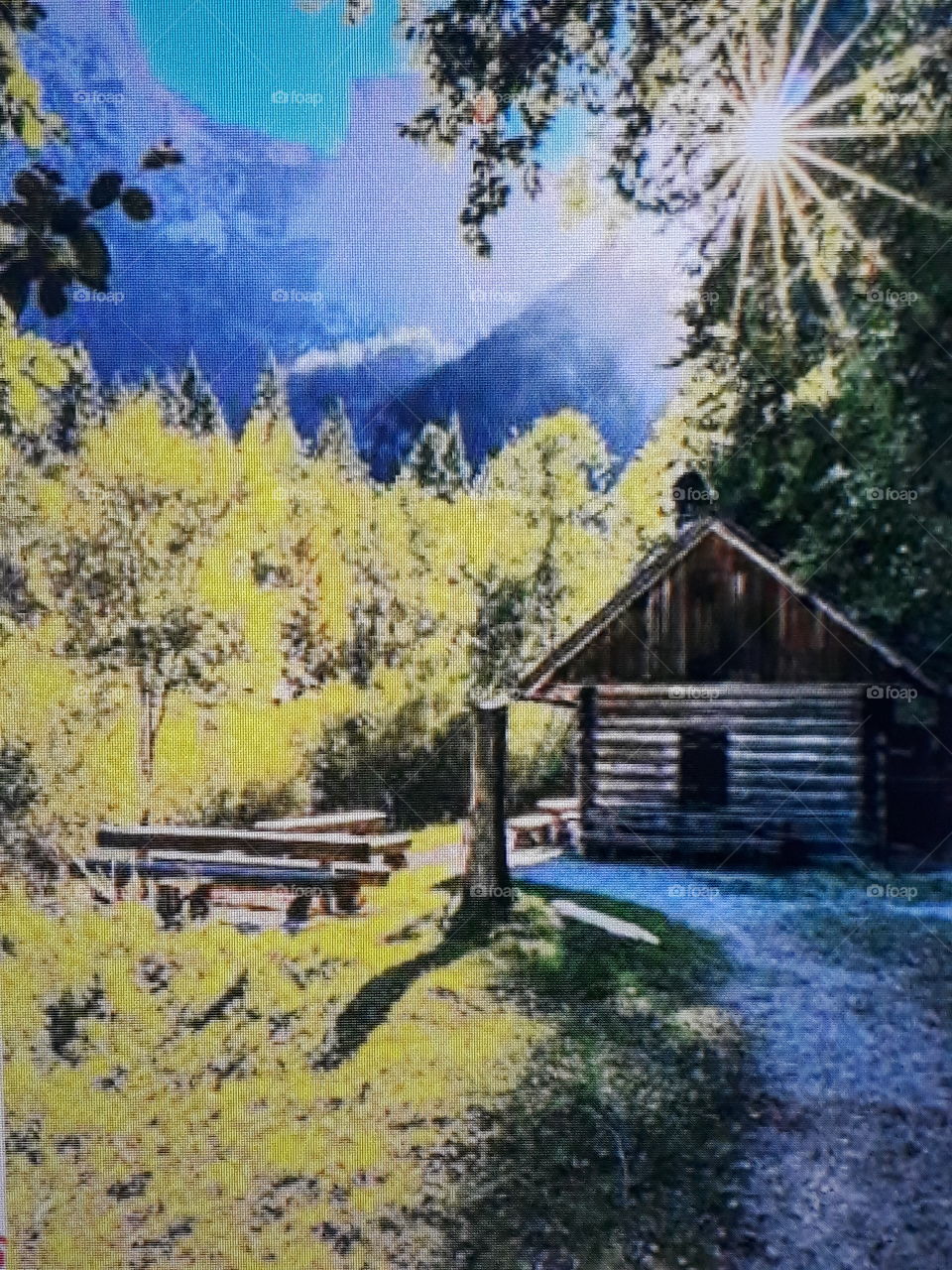 paisagem fundo azul com amarelo