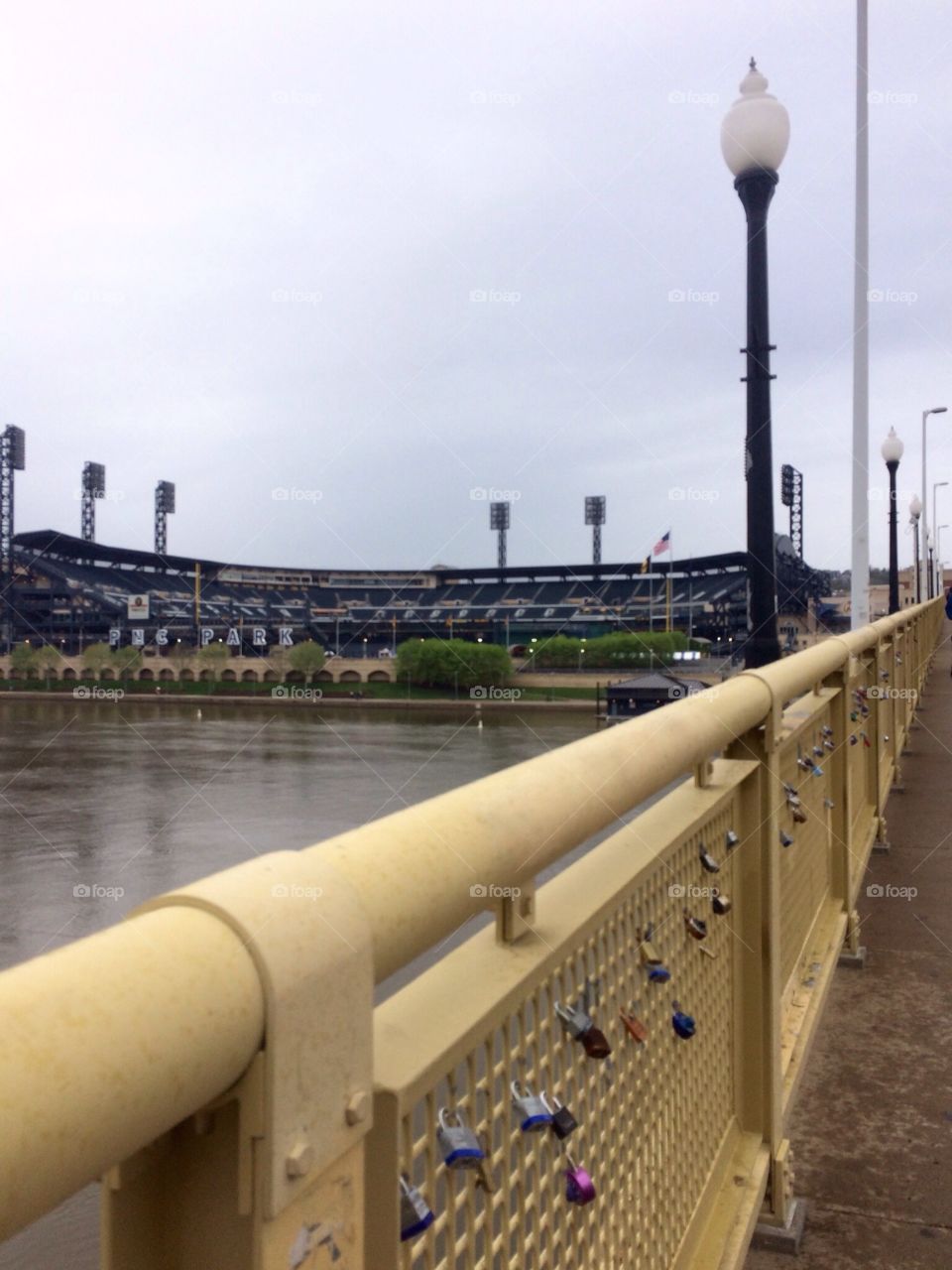 Looking at ballpark from bridge 