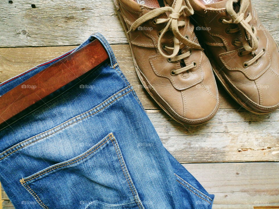 jeans and leather shoes for men