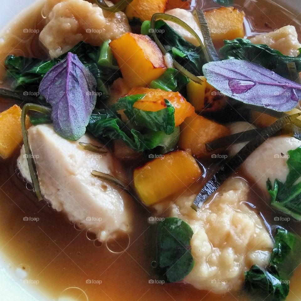 Chicken and Dumplings in Pho Broth at Dutch and Company